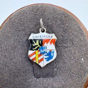 VTG 835 Silver Multicolor Enamel Travel Shield Chiemsee Charm Size 0.5" Length